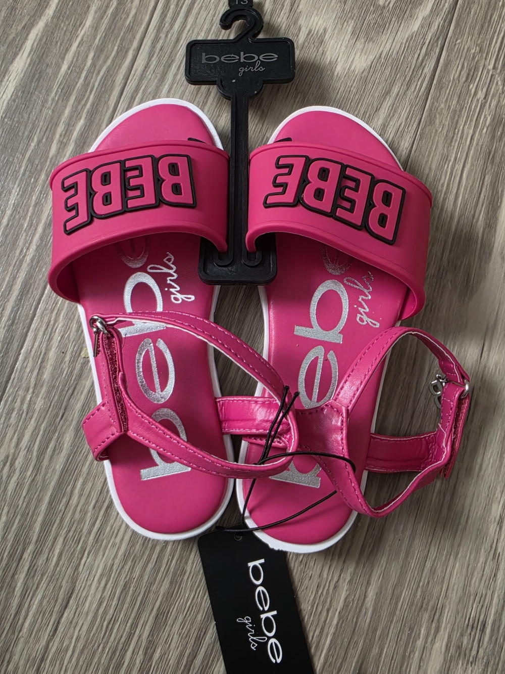bebe Bright Hot Pink Girls Slide Sandals with Ankle Strap